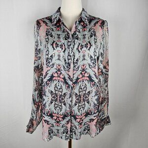 Reiss Emmy Paisley Printed Shirt Large Grey & Pink